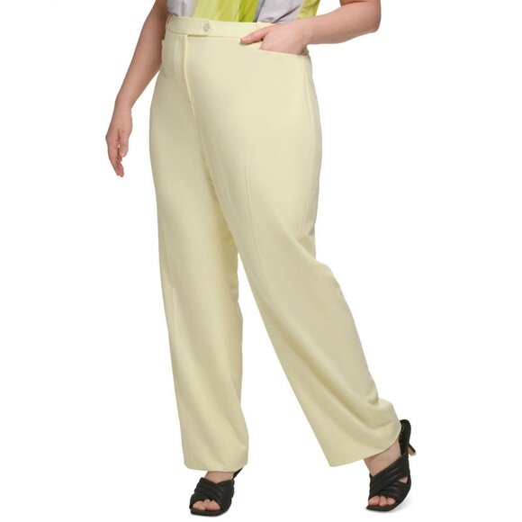 Calvin Klein Plus Size Lux Modern-Fit Straight-Leg Pants Endive Yellow 18W - Picture 8 of 8